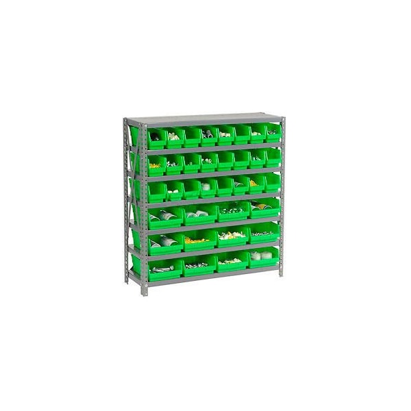Global Industrial Steel Shelving, Total 36 4inH Plastic Shelf Bins Green, 36x18x39-7 Shelves 603436GN - main